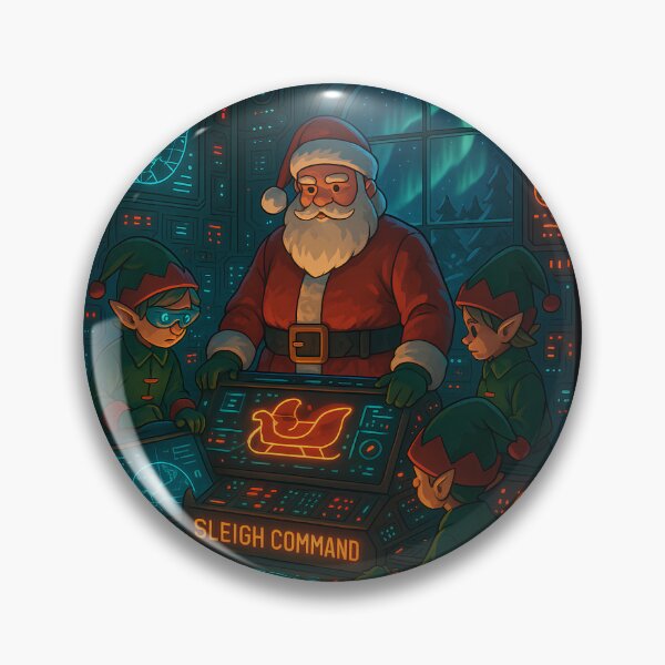 Item preview, Cyber NortPole Command Center – Futuristic Santa & Elf Tech Room Christmas Illustration designed and sold by Lurixo.