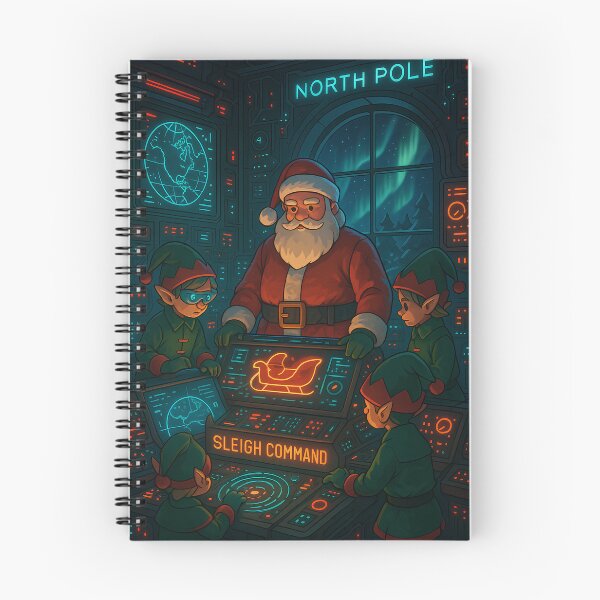 Item preview, Cyber NortPole Command Center – Futuristic Santa & Elf Tech Room Christmas Illustration designed and sold by Lurixo.
