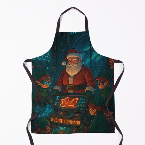 Item preview, Cyber NortPole Command Center – Futuristic Santa & Elf Tech Room Christmas Illustration designed and sold by Lurixo.