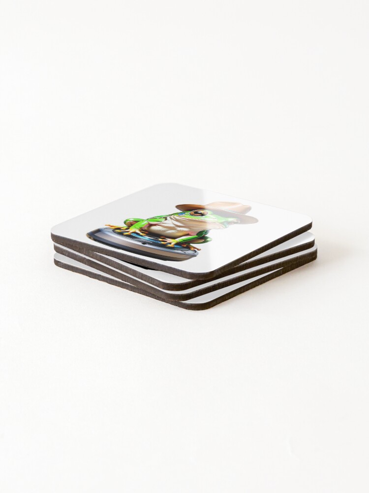 Thumbnail 4 of 5, Coasters (Set of 4), Dumpy Tree Frog Riding Roomba Sticker designed and sold by shashank3d.