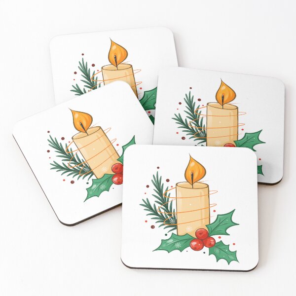 Item preview, A minimalist cozy Christmas design with candle and holly berry designed and sold by JuKoArt.