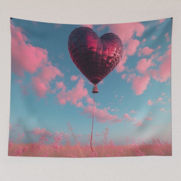Item preview, A metallic heart-shaped balloon floats above a blooming meadow. designed and sold by Mianku | Für das Leben.