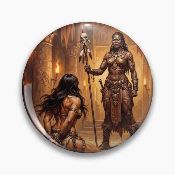 Artikelvorschau, Illustration einer barbarischen Kriegerin im Stammesjustizsaal (Fantasy-Stil) entworfen und verkauft von Vintage Designs +.
