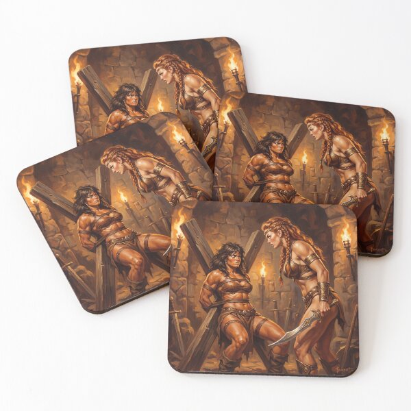 Item preview, Amazon Interrogation of a Barbarian warrior woman in Defiance illustration fantasy art style designed and sold by Vintage Designs +.