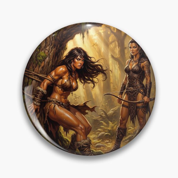 Artikelvorschau, Amazonen verhören eine barbarische Kriegerin in Defiance-Illustrationen im Fantasy-Kunststil entworfen und verkauft von Vintage Designs +.
