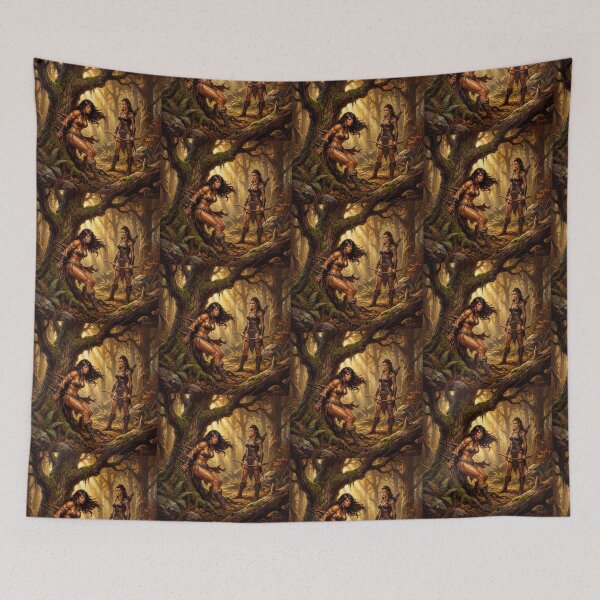 Item preview,  Amazon Interrogation of a Barbarian warrior woman in Defiance illustration fantasy art style designed and sold by Vintage Designs +.