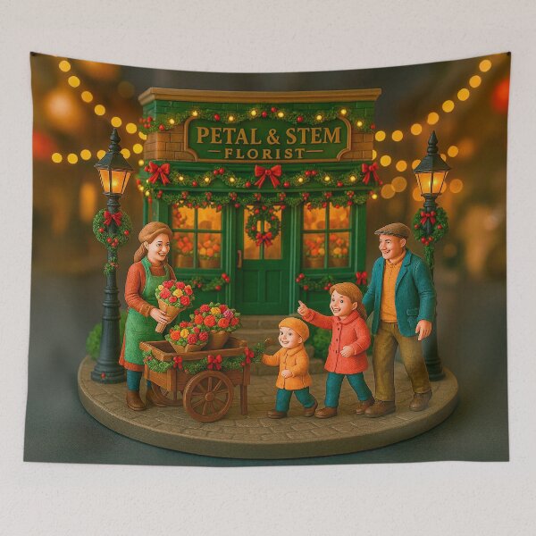 Item preview, Petal and Stem Florist Cart | Festive Christmas Village Miniature designed and sold by Little-Worlds.