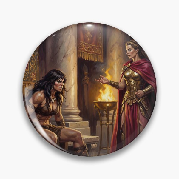 Artikelvorschau, Amazonen verhören eine barbarische Kriegerin in Defiance-Illustrationen im Fantasy-Kunststil entworfen und verkauft von Vintage Designs +.
