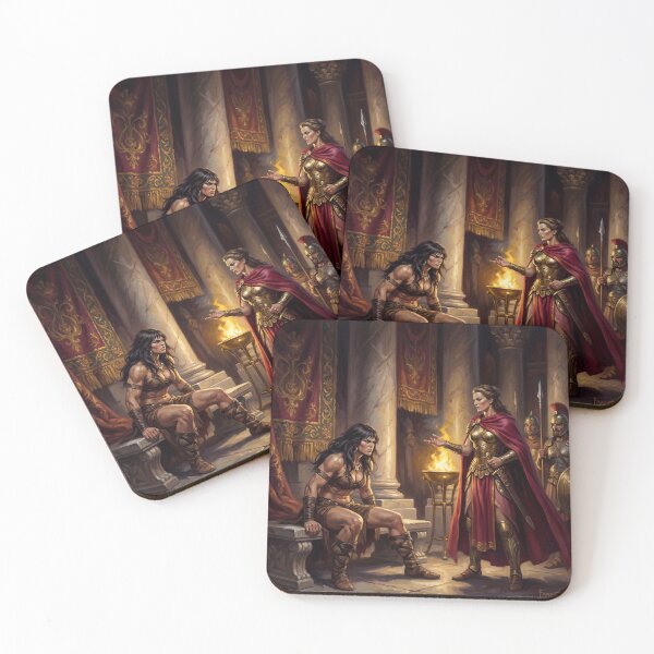 Item preview, Amazon Interrogation of a Barbarian warrior woman in Defiance illustration fantasy art style designed and sold by Vintage Designs +.
