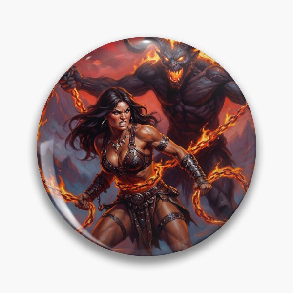 Artikelvorschau, Illustration im Fantasy-Stil: Barbarin gegen Dämonenhorde entworfen und verkauft von Vintage Designs +.