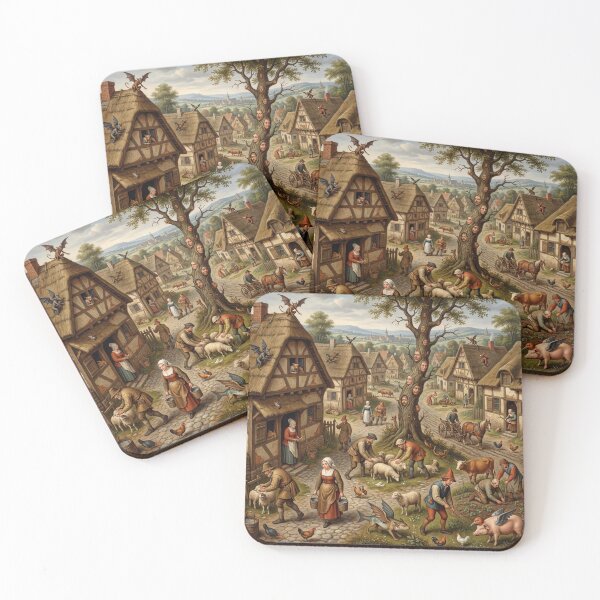Item preview, A medieval dutch village attacked by strange hellish demons after Hieronymus Bosch and Pieter Bruegel designed and sold by Vintage Designs +.