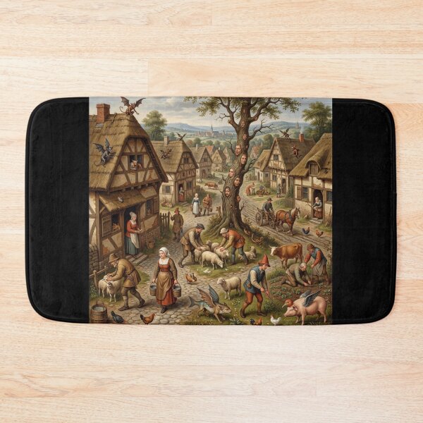 Item preview, A medieval dutch village attacked by strange hellish demons after Hieronymus Bosch and Pieter Bruegel designed and sold by Vintage Designs +.