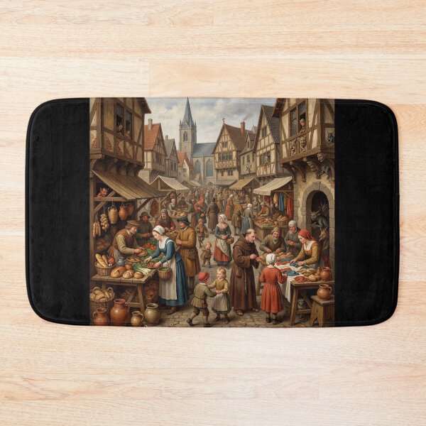 Item preview, A medieval English Market attacked by strange hellish demons after Hieronymus Bosch and Pieter Bruegel designed and sold by Vintage Designs +.