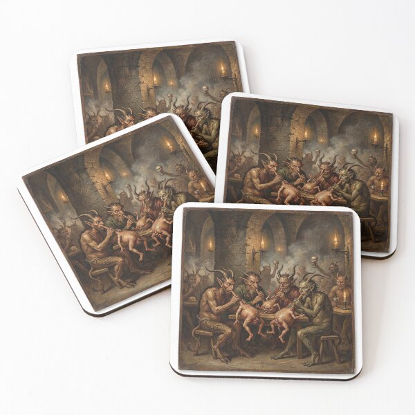 Item preview, A group of devils play weird musical instruments in Hell after Hieronymus Bosch and Pieter Bruegel designed and sold by Vintage Designs +.