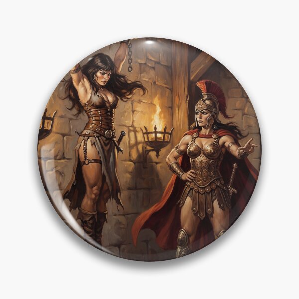 Artikelvorschau, Amazonen verhören eine barbarische Kriegerin in Defiance-Illustrationen im Fantasy-Kunststil entworfen und verkauft von Vintage Designs +.