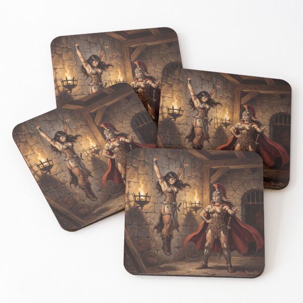 Item preview, Amazon Interrogation of a Barbarian warrior woman in Defiance illustration fantasy art style designed and sold by Vintage Designs +.