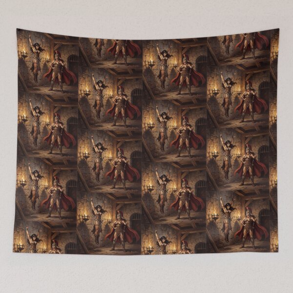 Item preview, Amazon Interrogation of a Barbarian warrior woman in Defiance illustration fantasy art style designed and sold by Vintage Designs +.