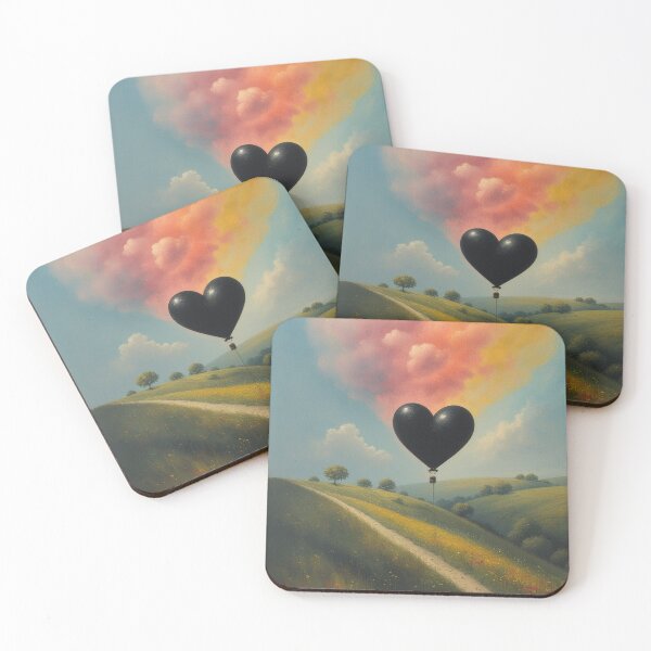 Item preview, Black heart-shaped balloon over a blooming landscape designed and sold by Mianku | Für das Leben.