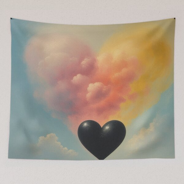 Item preview, Black heart-shaped balloon over a blooming landscape designed and sold by Mianku | Für das Leben.
