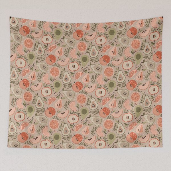 Item preview, Retro Fruit Pattern - Cottagecore Pears, Grapefruits & Apples - Vintage Botanical Kitchen Aesthetic designed and sold by OzdeBayer.