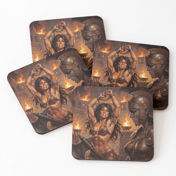 Item preview, Amazon Interrogation of a Barbarian warrior woman in Defiance illustration fantasy art style designed and sold by Vintage Designs +.