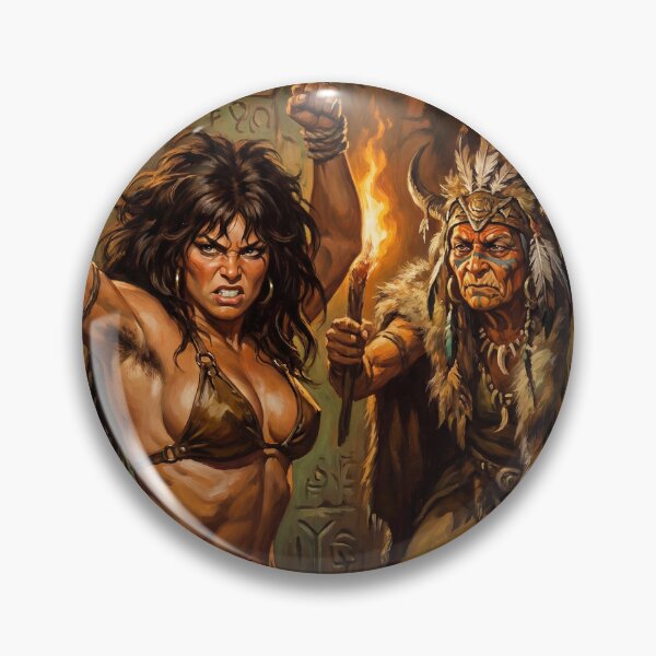 Artikelvorschau, Die Zauberin und Weise Frau verhört eine barbarische Kriegerin in Defiance – Illustration im Fantasy-Kunststil entworfen und verkauft von Vintage Designs +.