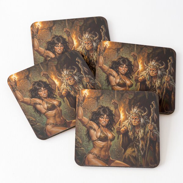 Item preview, The Wizard Wise Woman Interrogation of a Barbarian warrior woman in Defiance illustration fantasy art style designed and sold by Vintage Designs +.