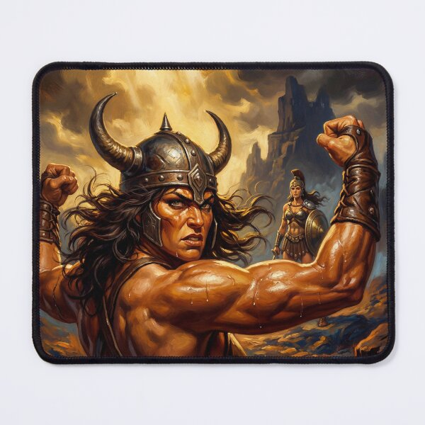 Item preview, Muscular Barbarian woman poses illustration fantasy art style designed and sold by Vintage Designs +.