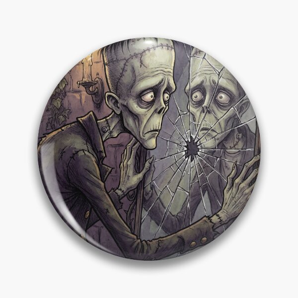 Item preview, Frankenstein's monster breaking a mirror with his reflection illustration art designed and sold by Vintage Designs +.