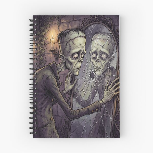 Item preview, Frankenstein's monster breaking a mirror with his reflection illustration art designed and sold by Vintage Designs +.