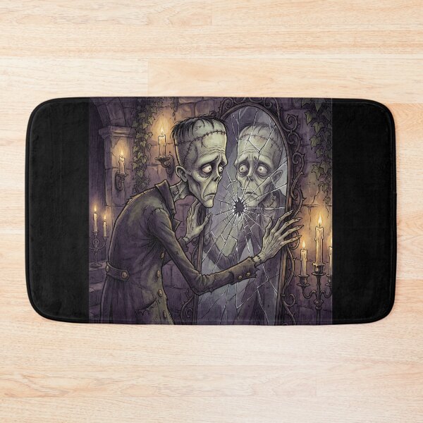 Item preview, Frankenstein's monster breaking a mirror with his reflection illustration art designed and sold by Vintage Designs +.