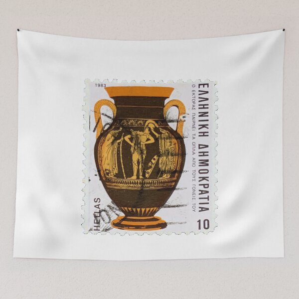 Aperçu de l'œuvre Timbre-poste vintage grec représentant une urne brune (Hellas) créée et vendue par red-amber65.