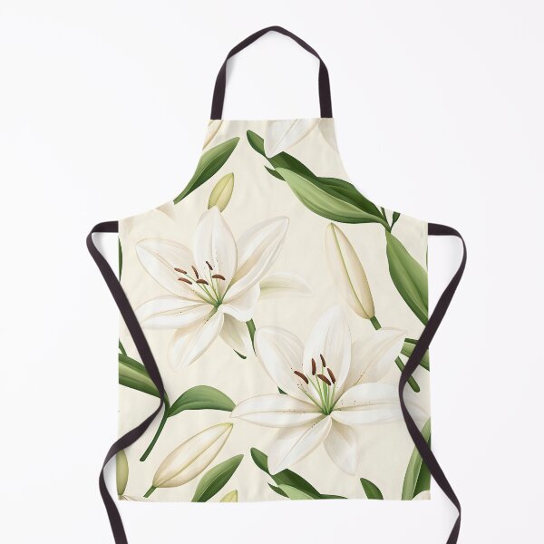 Item preview, The image showcases a repeating pattern of elegant white lily blossoms and verdant leaves against a soft white background, making it serene and sophisticated. designed and sold by rujlaphusstudio.