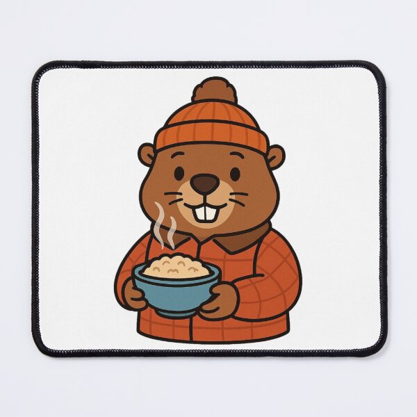 Item preview, Beaver in Lumber Jacket with Hot Oatmeal – Cozy Cold Season Animal designed and sold by Confuzz1ed.