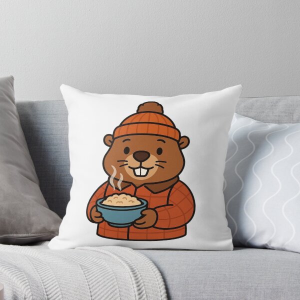 Item preview, Beaver in Lumber Jacket with Hot Oatmeal – Cozy Cold Season Animal designed and sold by Confuzz1ed.