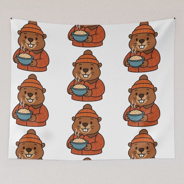 Item preview, Beaver in Lumber Jacket with Hot Oatmeal – Cozy Cold Season Animal designed and sold by Confuzz1ed.
