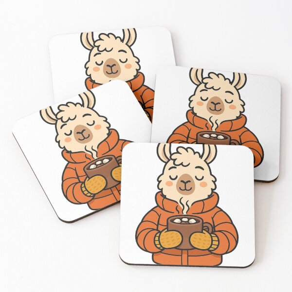 Item preview, Llama in Quilted Jacket with Hot Chocolate – Cute Winter Character designed and sold by Confuzz1ed.