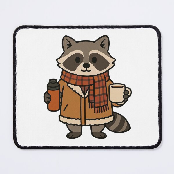 Item preview, Raccoon in Sherpa Coat with Thermos – Cozy Winter Animal designed and sold by Confuzz1ed.