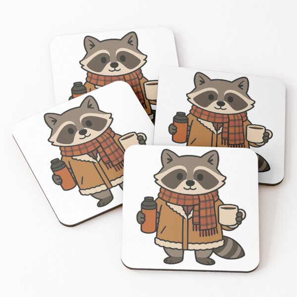 Item preview, Raccoon in Sherpa Coat with Thermos – Cozy Winter Animal designed and sold by Confuzz1ed.