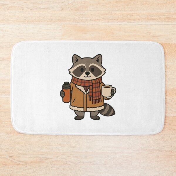 Item preview, Raccoon in Sherpa Coat with Thermos – Cozy Winter Animal designed and sold by Confuzz1ed.