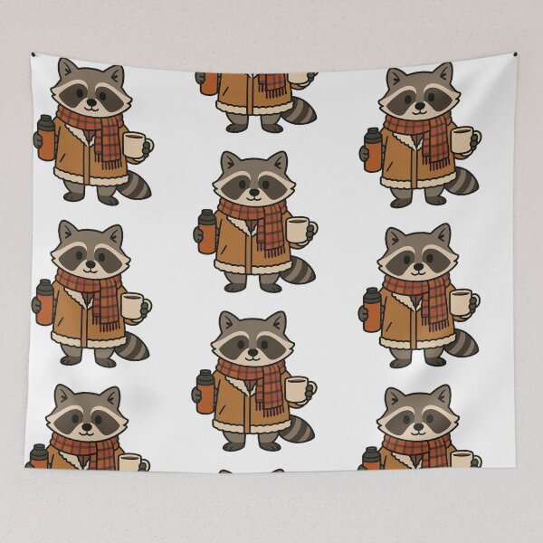 Item preview, Raccoon in Sherpa Coat with Thermos – Cozy Winter Animal designed and sold by Confuzz1ed.