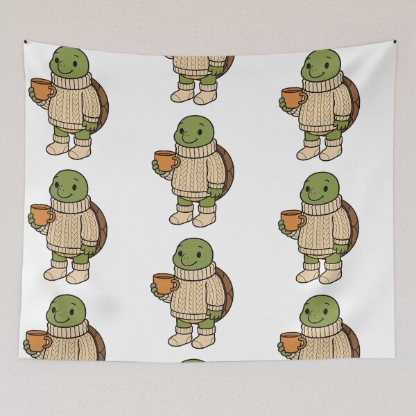 Item preview, Turtle in Knitted Sweater with Tea – Cozy Cold Weather Animal designed and sold by Confuzz1ed.