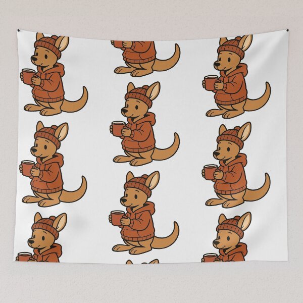 Item preview, Kangaroo in Hoodie Sipping Cocoa – Cozy Winter Animal designed and sold by Confuzz1ed.