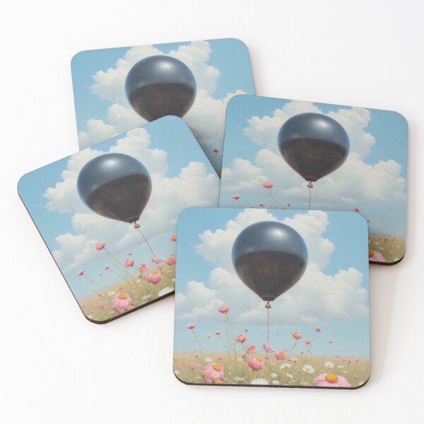 Item preview, Black balloon over blooming flower field designed and sold by Mianku | Für das Leben.