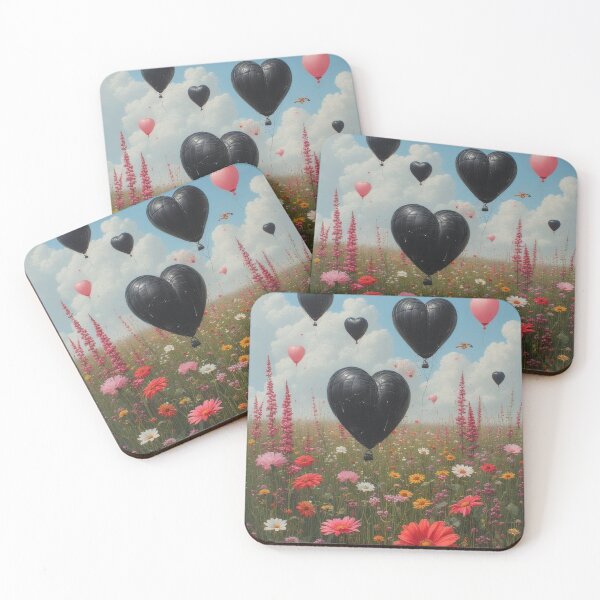Item preview, Heart-shaped balloons over a blooming flower meadow designed and sold by Mianku | Für das Leben.