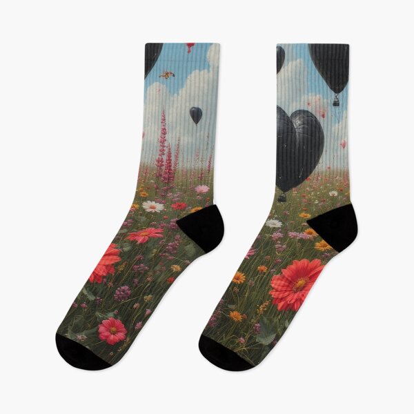 Item preview, Heart-shaped balloons over a blooming flower meadow designed and sold by Mianku | Für das Leben.