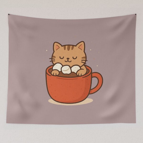 Item preview, Kawaii Cat Hot Cocoa Mug T-Shirt – Cozy Cute Cartoon Kitty Aesthetic Tee designed and sold by KDesignCrafts.