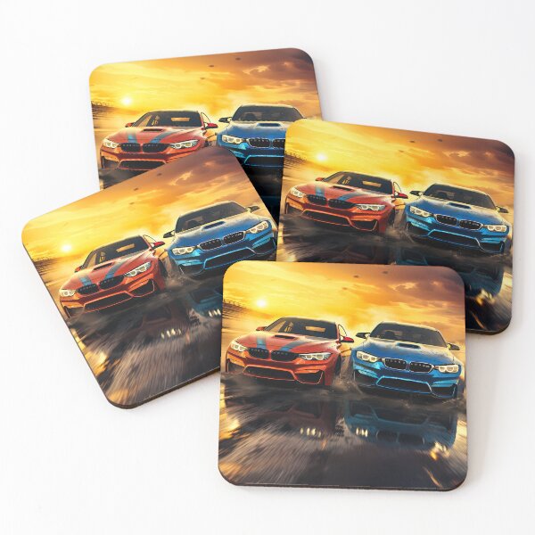 Item preview, Two sports cars fighting for position on soaked evening circuit designed and sold by RevUpDesign.