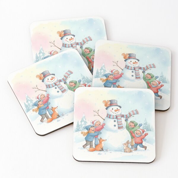 Item preview, “Children Celebrating Winter with Snowman” designed and sold by digisetumedia.