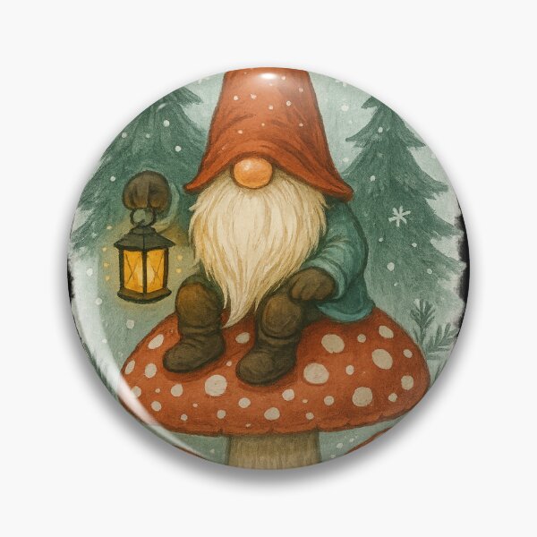 Item preview, Christmas Gnome on Mushroom Lantern – Cozy Winter Forest Art designed and sold by PunchDrop.